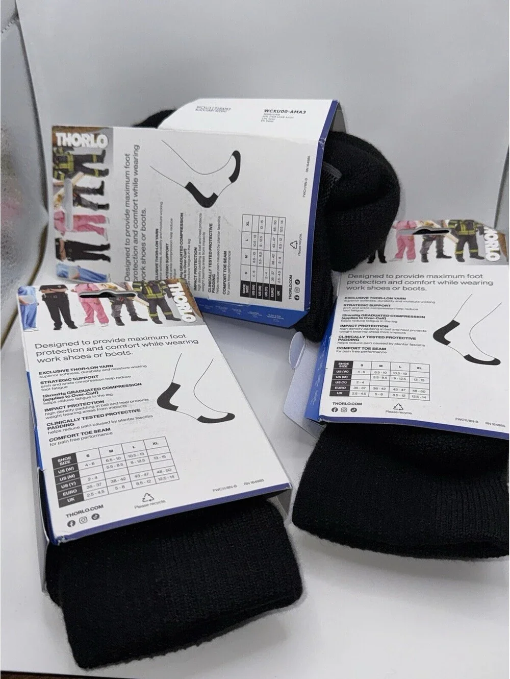 3 Thorlo Unisex 12-Hour Shift Lack Max Cushion Mid Calf Socks Size Medium (READ)